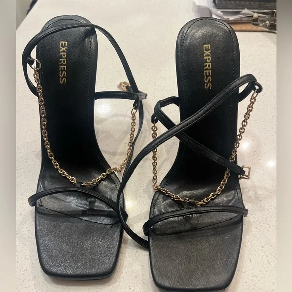 Black Express sandals, approx 4inch heel - Picture 3 of 5